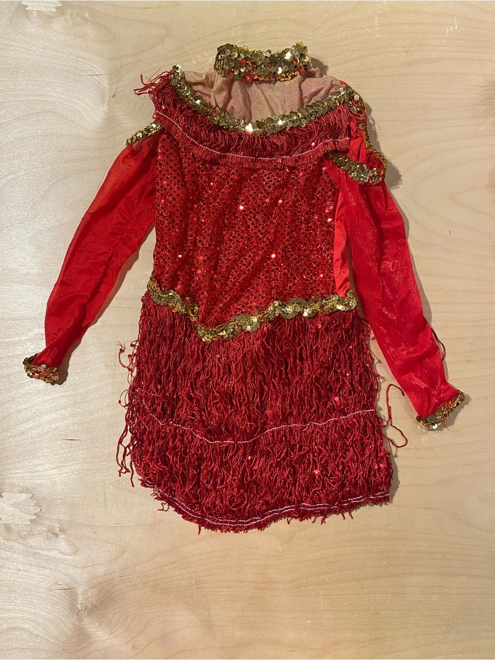 Art Stone Red Sequin Fringe Kids Costume Dress with Gold Trim MC (RX)